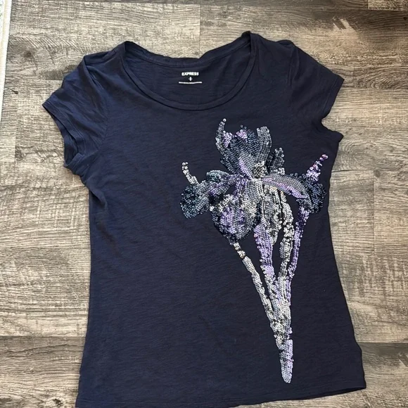 Vintage Express Navy Sequin Tee - Picture 2 of 8